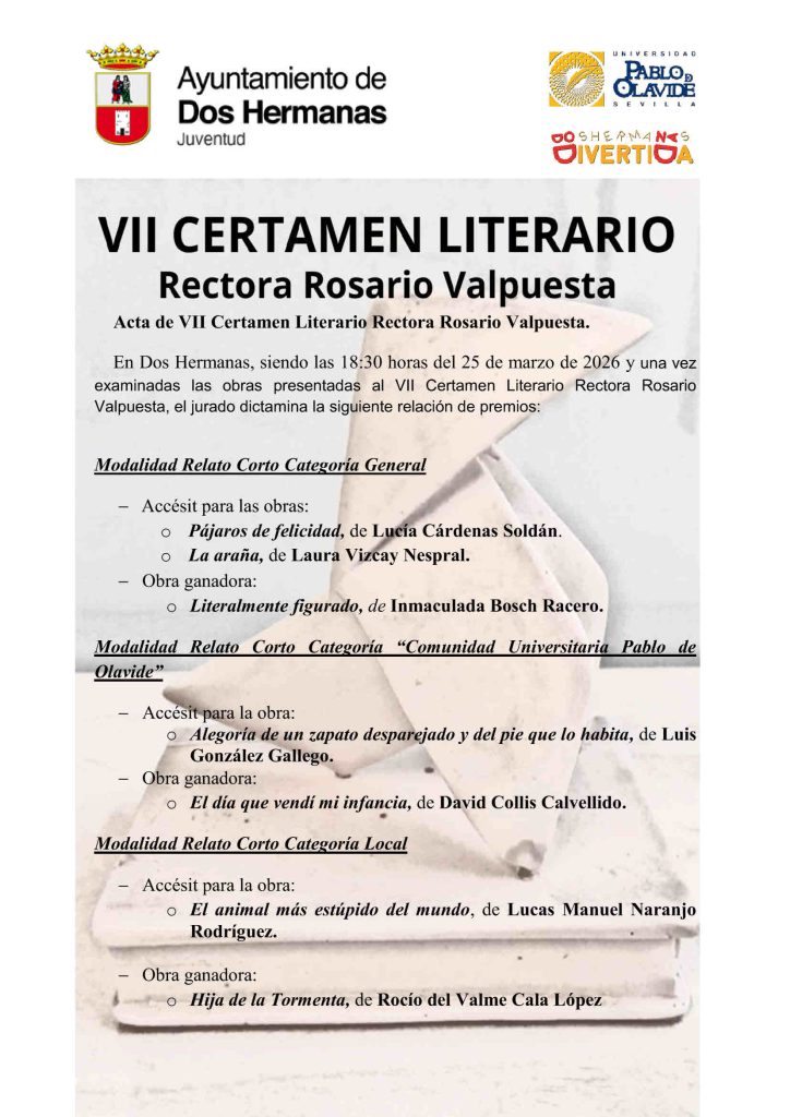Dos Hermanas premia a 20 autores en el VII Certamen Literario Rectora Rosario Valpuesta