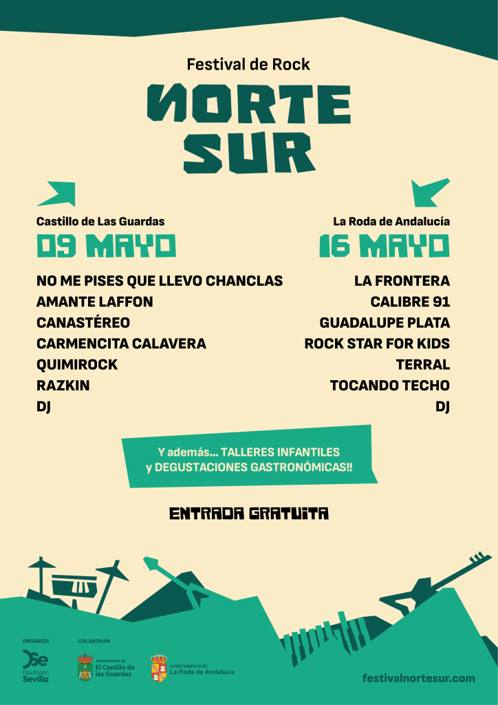 El Festival Rock Norte-Sur llega a El Castillo de las Guardas y La Roda de Andalucía el 9 y 16 de mayo