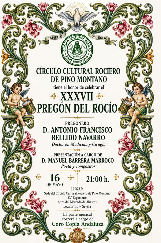 Pino Montano acoge el XXXVII Pregón del Rocío el 16 de mayo con Bellido Navarro