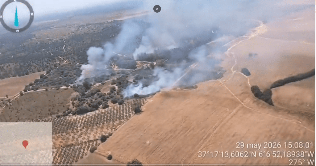 INFOCA moviliza un helicóptero y una autobomba contra el incendio en La Puebla del Río