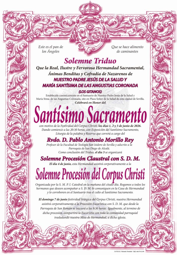 La Hermandad de Los Gitanos celebra su Triduo al Santísimo Sacramento del 1 al 3 de junio