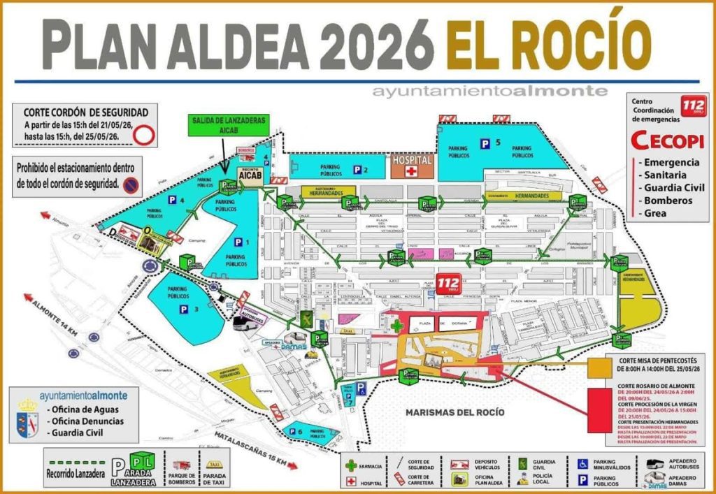 Mapa de El Rocío 2026 con aparcamientos y servicios
