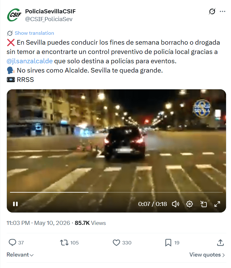 CSIF Policía Local de Sevilla manipula un vídeo para denunciar la falta de efectivos los fines de semana