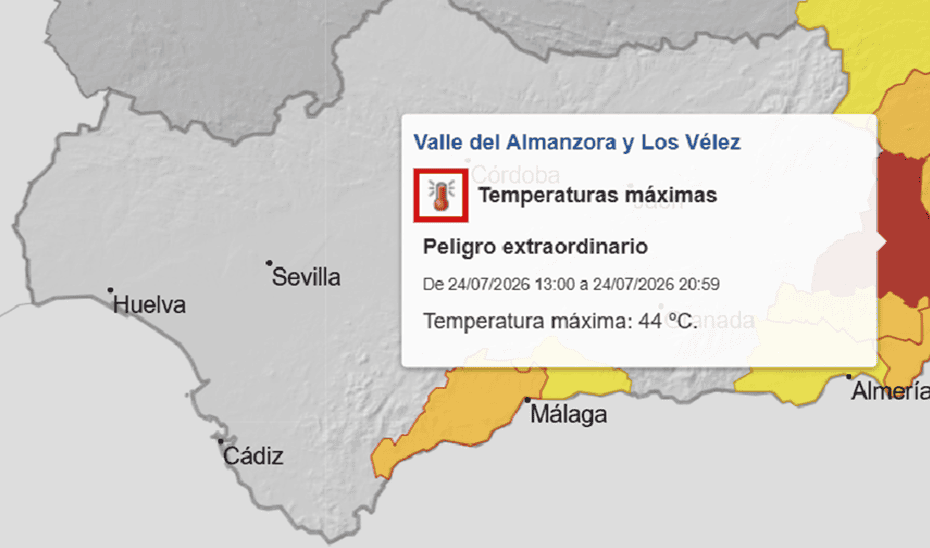 Almería, en aviso rojo por calor extremo de 44 grados mañana viernes, según la EMA