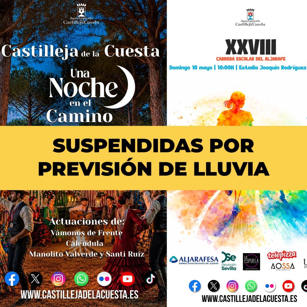El anuncio de lluvia suspende dos eventos en Castilleja de la Cuesta y el Aljarafe este fin de semana